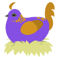 Iced Ube Latte, a blurple and ochre chicken with a neck-speckle pattern