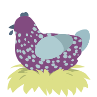 A violet and sky chicken with a speckle pattern