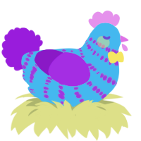 A sky and violet chicken with a bar pattern