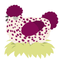 A cream and wine chicken with a speckle pattern