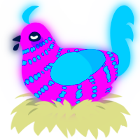 Neon Sign, a amethyst and sky chicken with a bar pattern