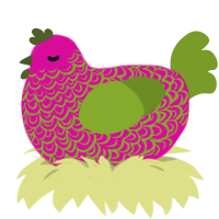 extremely unpleasant, a fuchsia and chartreuse chicken with a double-lace pattern