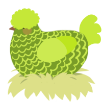 Sludge, a chartreuse and lime chicken with a lace pattern