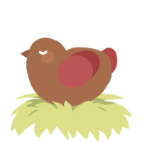 single baked bean, a brown and red chicken