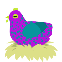 A amethyst and teal chicken with a speckle pattern