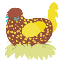 A russet and yellow chicken with a speckle pattern
