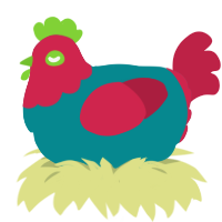 A teal and crimson chicken with a head pattern