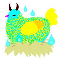A teal and ochre chicken with a double-lace pattern