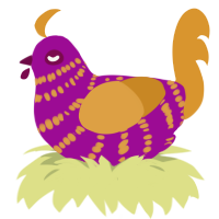 A plum and orange chicken with a bar pattern