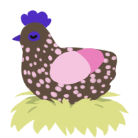 free, a bark and pink chicken with a speckle pattern