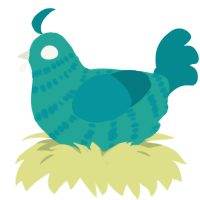 Zipper, a turquoise and teal chicken with a bar pattern