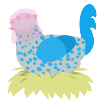 A silver and sky chicken with a speckle pattern