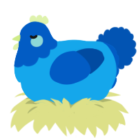 A sky and ultramarine chicken with a head pattern