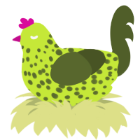 A lime and olive chicken with a speckle pattern