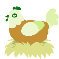 Shrek Questionmark, a gold and apple chicken with a head pattern
