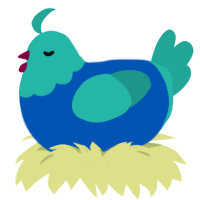 A ultramarine and turquoise chicken with a head pattern