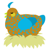 potatoe, a ochre and cerulean chicken with a speckle pattern
