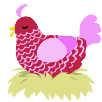 A crimson and lavender chicken with a lace pattern
