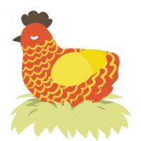 A vermilion and yellow chicken with a lace pattern