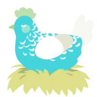 Microphone, a aqua and white chicken with a half-lace pattern