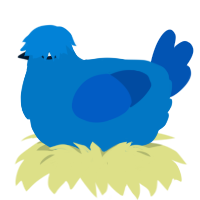 MaliciousEmbryo, a sapphire and ultramarine chicken