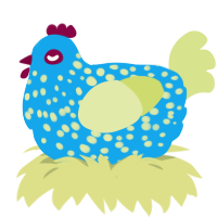 A sky and lemon chicken with a speckle pattern