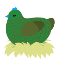 A viridian and olive chicken with a lace pattern
