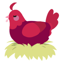A maroon and crimson chicken with a head pattern