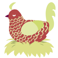 rat, a red and lemon chicken with a lace pattern