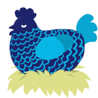 Binary Pulsar, a navy and cerulean chicken with a lace pattern