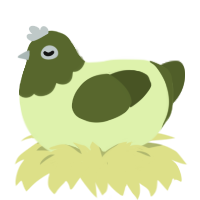 Stringbean, a apple and olive chicken with a head pattern
