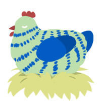 A gluppy and ultramarine chicken with a bar pattern