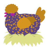 Rhone, a overcast and ochre chicken with a speckle pattern