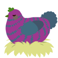 Ume, a amethyst and ultramarine chicken with a bar pattern
