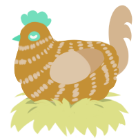 A gold and beige chicken with a bar pattern