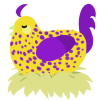 Peanut Butter, a yellow and violet chicken with a speckle pattern