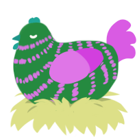 A viridian and orchid chicken with a bar pattern