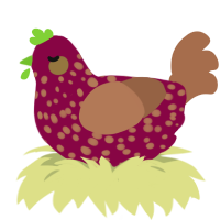 Dragonfruit, a maroon and brown chicken with a speckle pattern