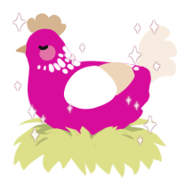A fuchsia and cream chicken with a neck-speckle pattern