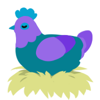 A sea and blurple chicken with a head pattern