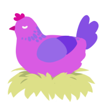 A orchid and blurple chicken with a neck-speckle pattern