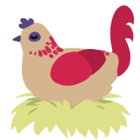 cherry cheesecake, a beige and crimson chicken with a neck-speckle pattern