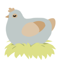 pee, a silver and beige chicken