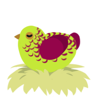 pear, a lime and maroon chicken with a half-lace pattern