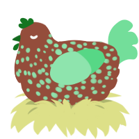 Greta, a russet and spring chicken with a speckle pattern