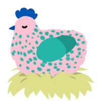 A rose and turquoise chicken with a speckle pattern