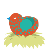 (unnamed), a vermilion and turquoise chicken with a speckle pattern