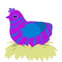 radioactive, a amethyst and sapphire chicken with a bar pattern