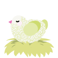 Mona, a white and lemon chicken with a double-lace pattern