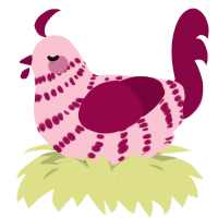 A rose and maroon chicken with a bar pattern